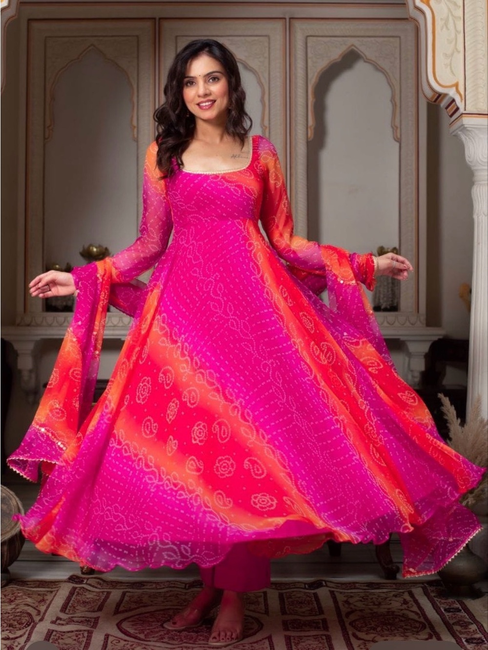 Vibrant Pink & Orange Anarkali Dress